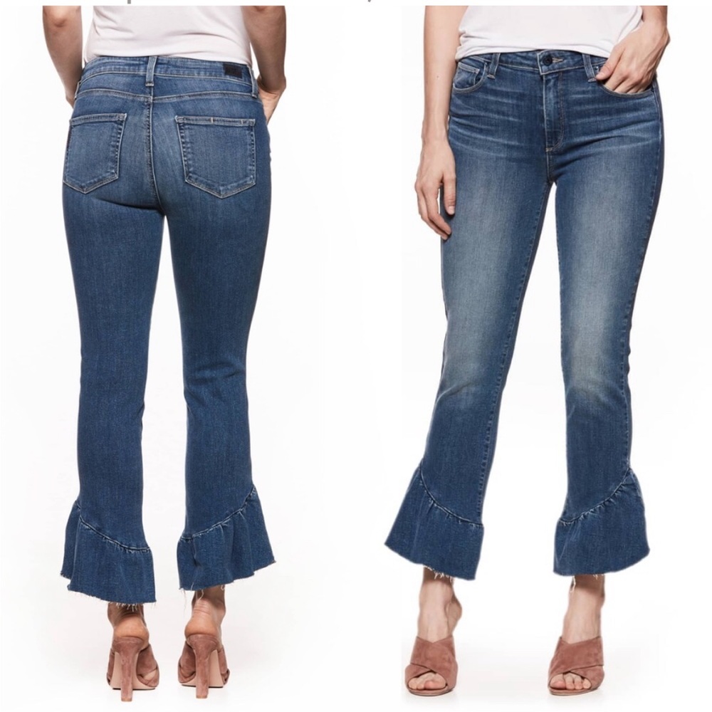 Paige Ruffle Hem Straight Leg Jeans In Barkley Size 23